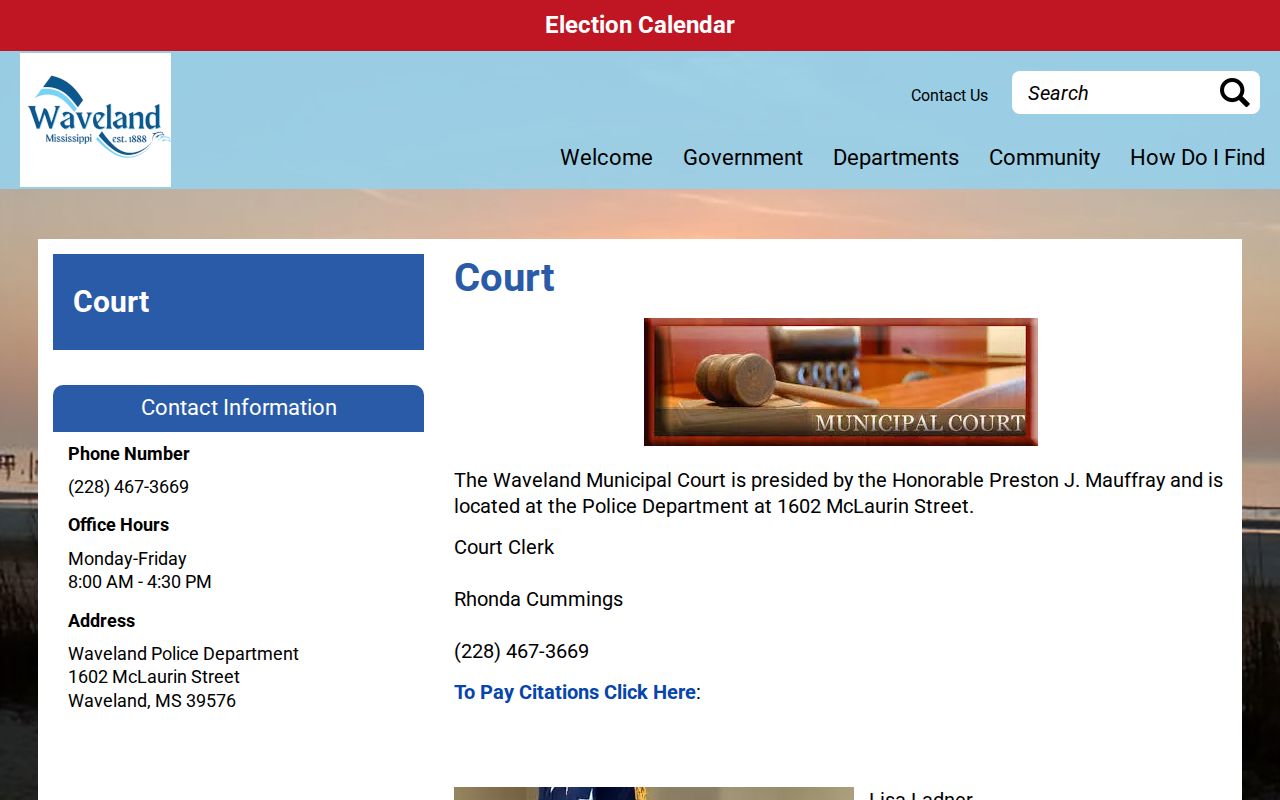 Waveland warrant records municipal court contact